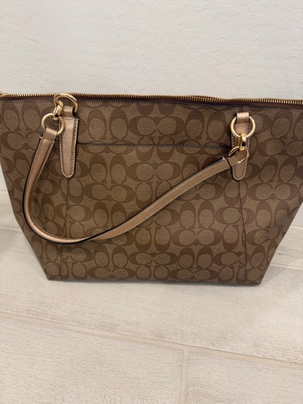 Coach Signature Monogram Tote in Brown with Gold Hardware - Picture 2 of 5